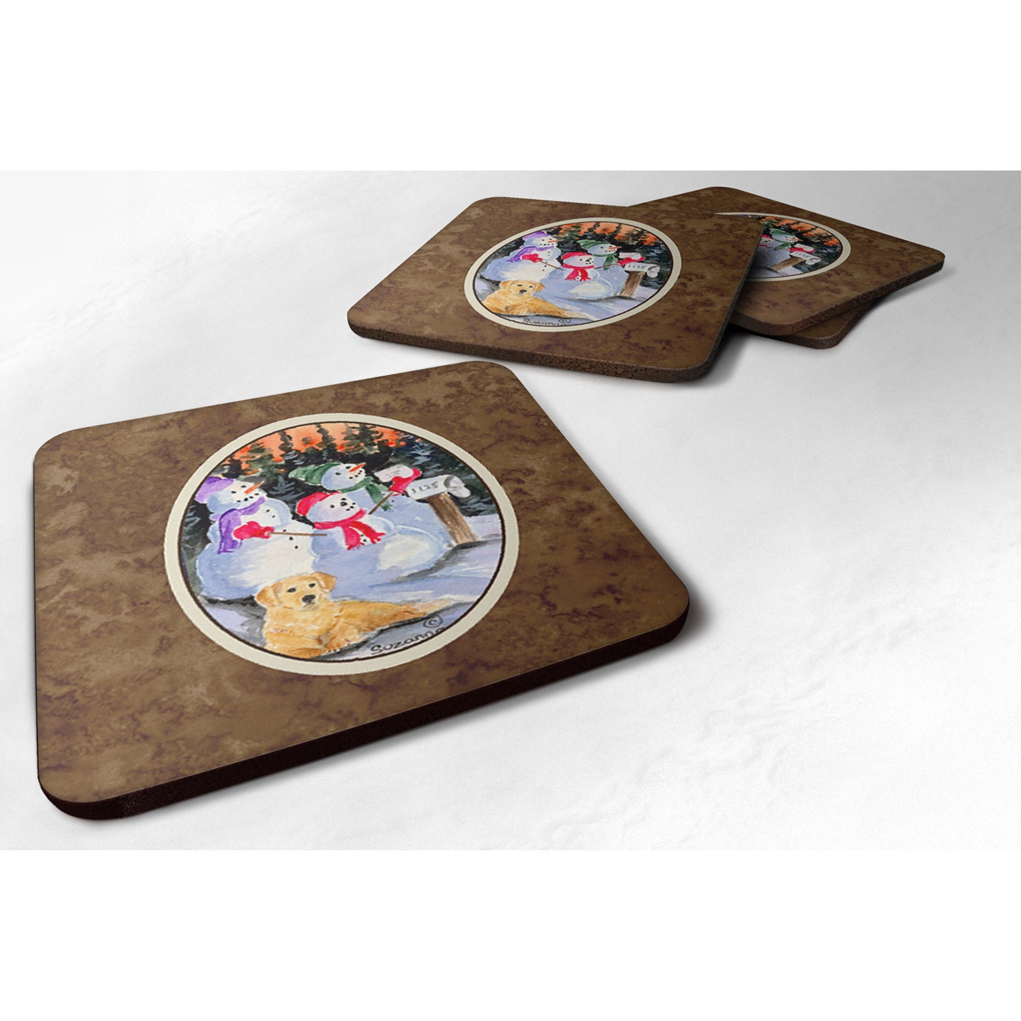 'Caroline'S Treasures Ss8989Fc Snowman With Golden Retriever Foam Coasters Set Of 4 (Set Of 4), 3.5'''' H X 3.5'''' W, Multicol