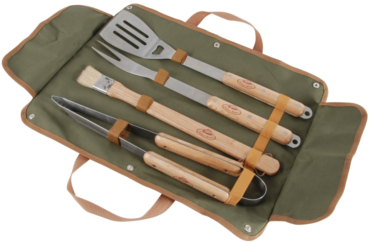 Esschert Design GT37 Barbecue Tool Kit in Canvas Bag, Stainless Steel & Wood