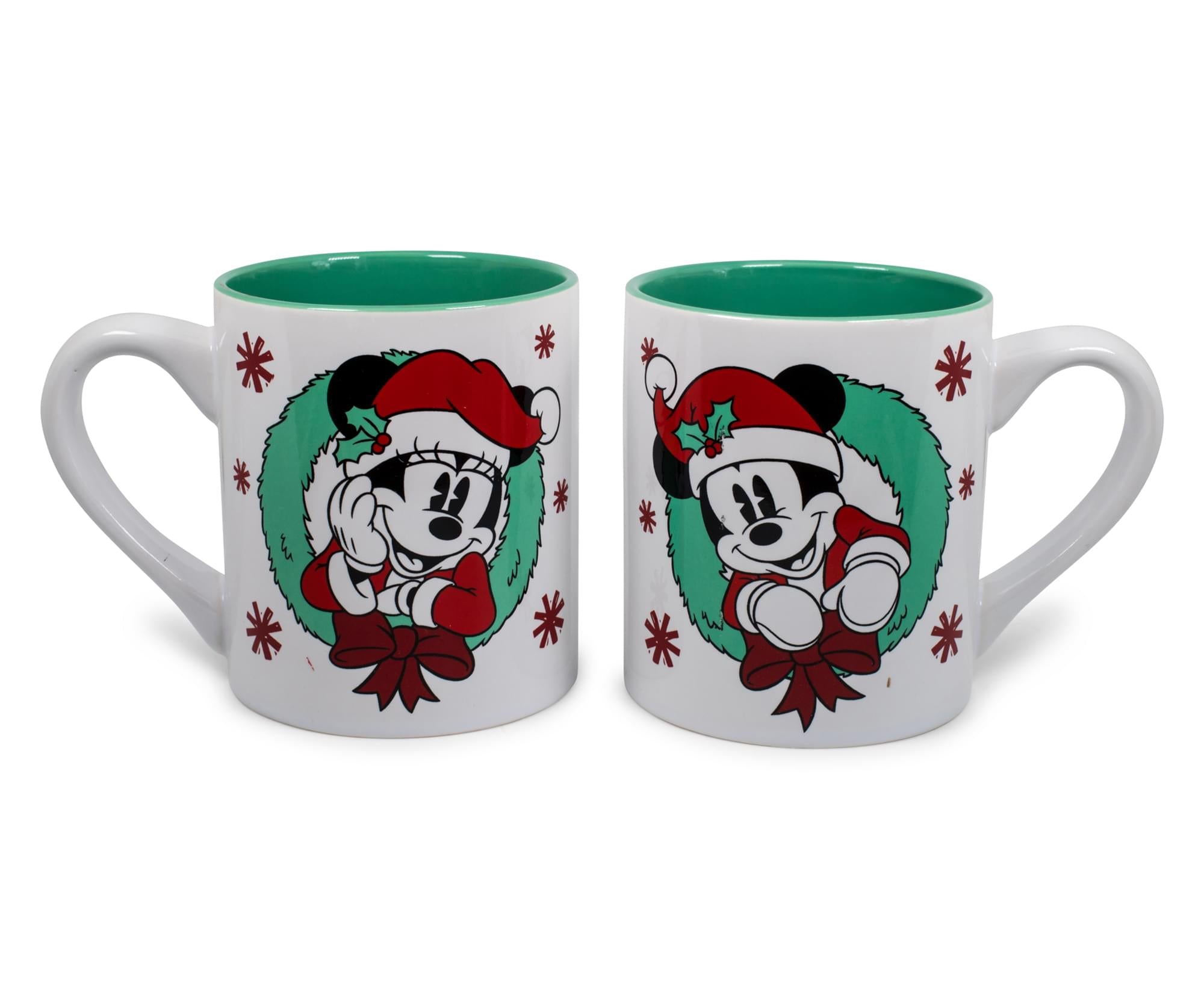 Mickey And Minnie Mouse Holiday Mugs, Set Of 2  Each Holds 14 Ounces