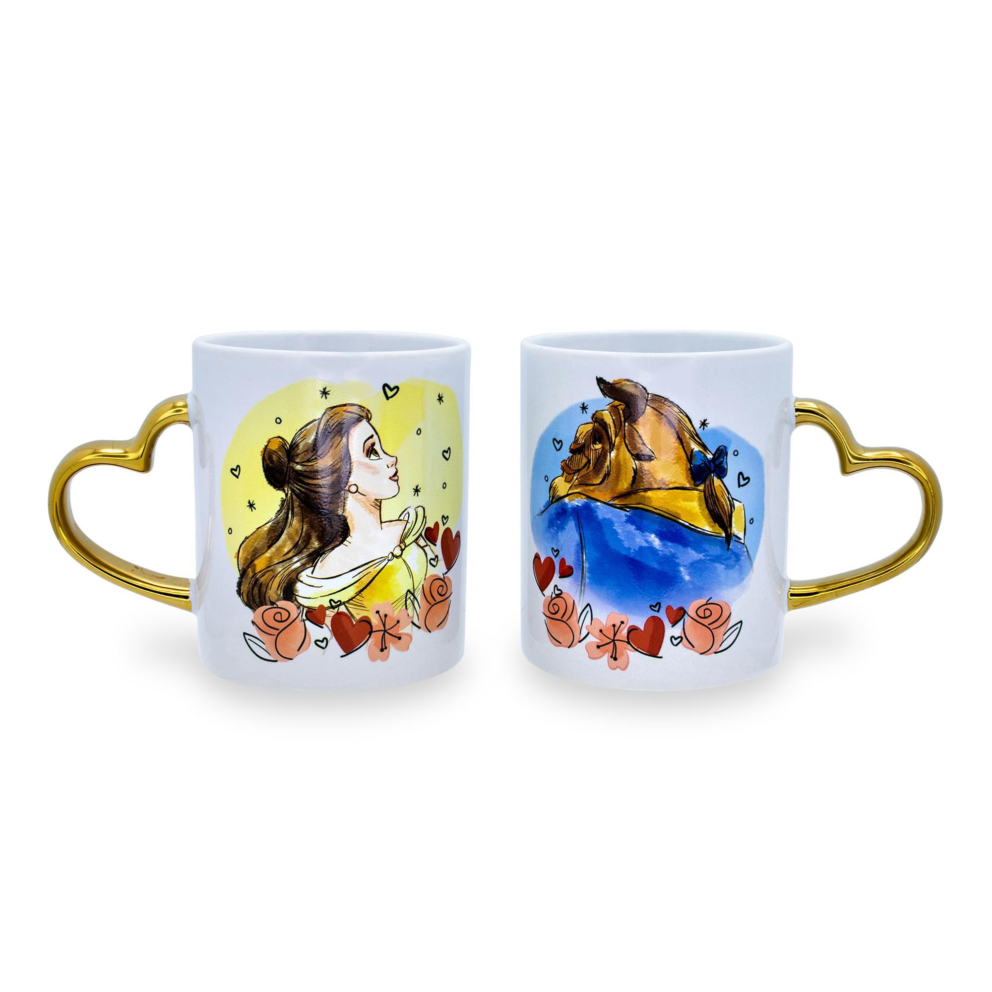 Disney Beauty and the Beast Sculpted Handle Mug Set  Each Holds 14 Ounces