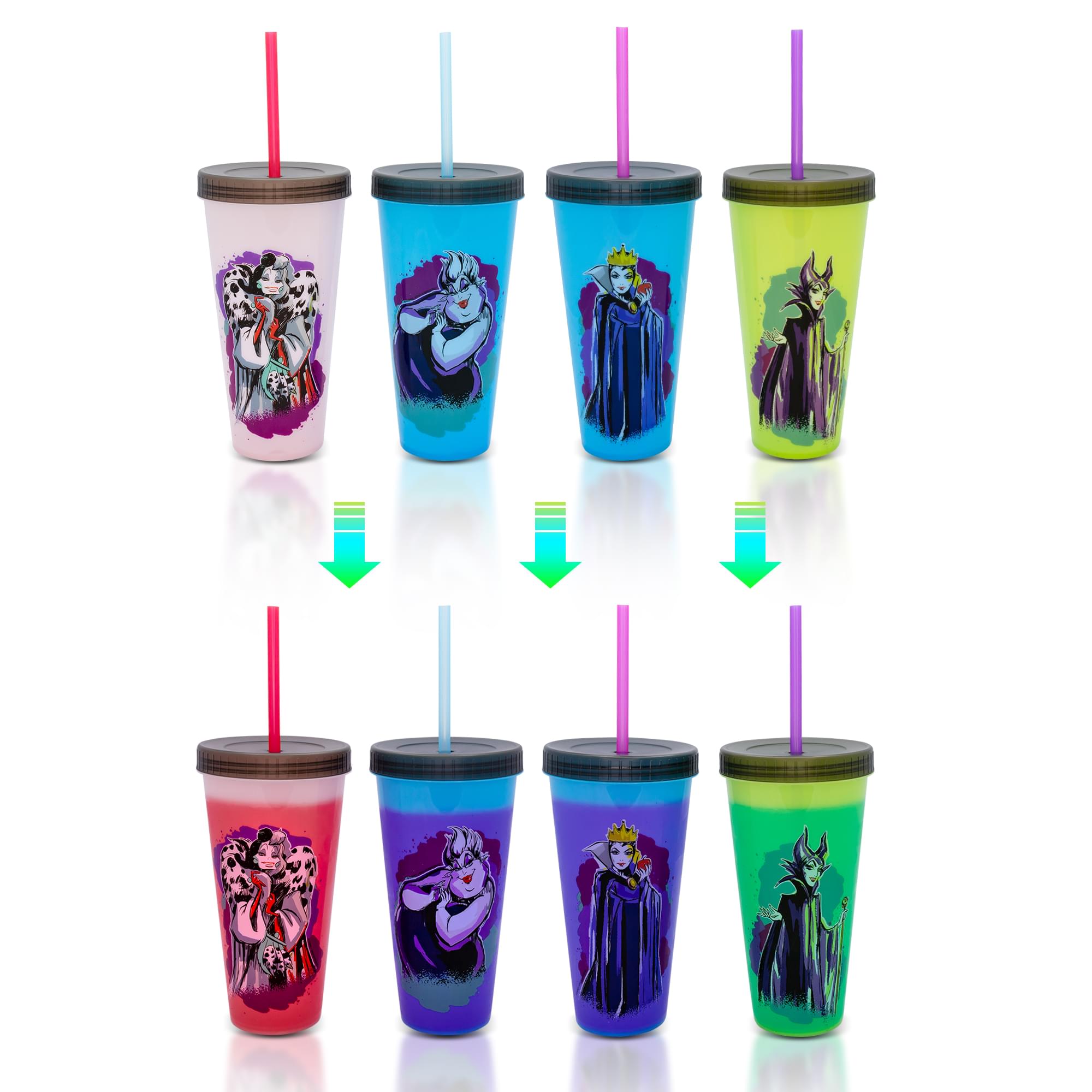 Disney Villains Color-Changing Plastic Tumblers  Set Of 4