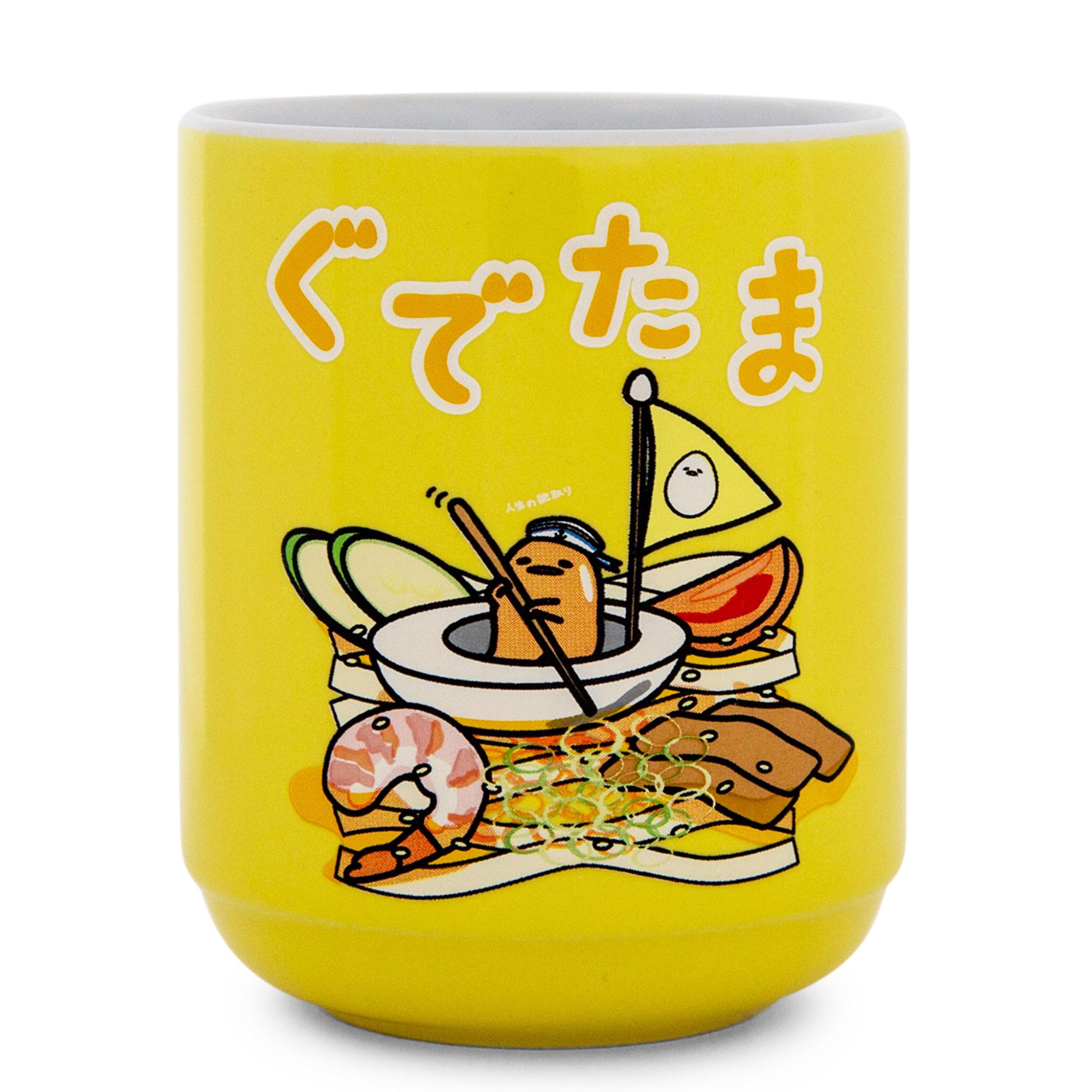 Sanrio Gudetama Sailing On Ramen Asian Ceramic Tea Cup  Holds 9 Ounces