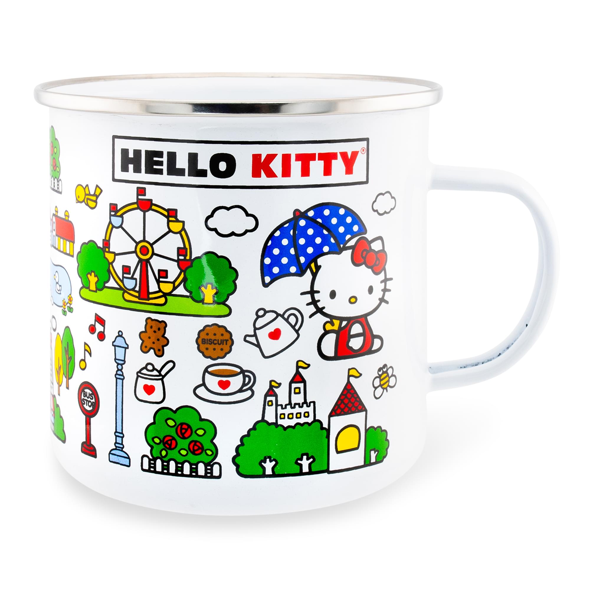 Sanrio Hello Kitty Destination Town Enamel camper Mug  Holds 21 Ounces