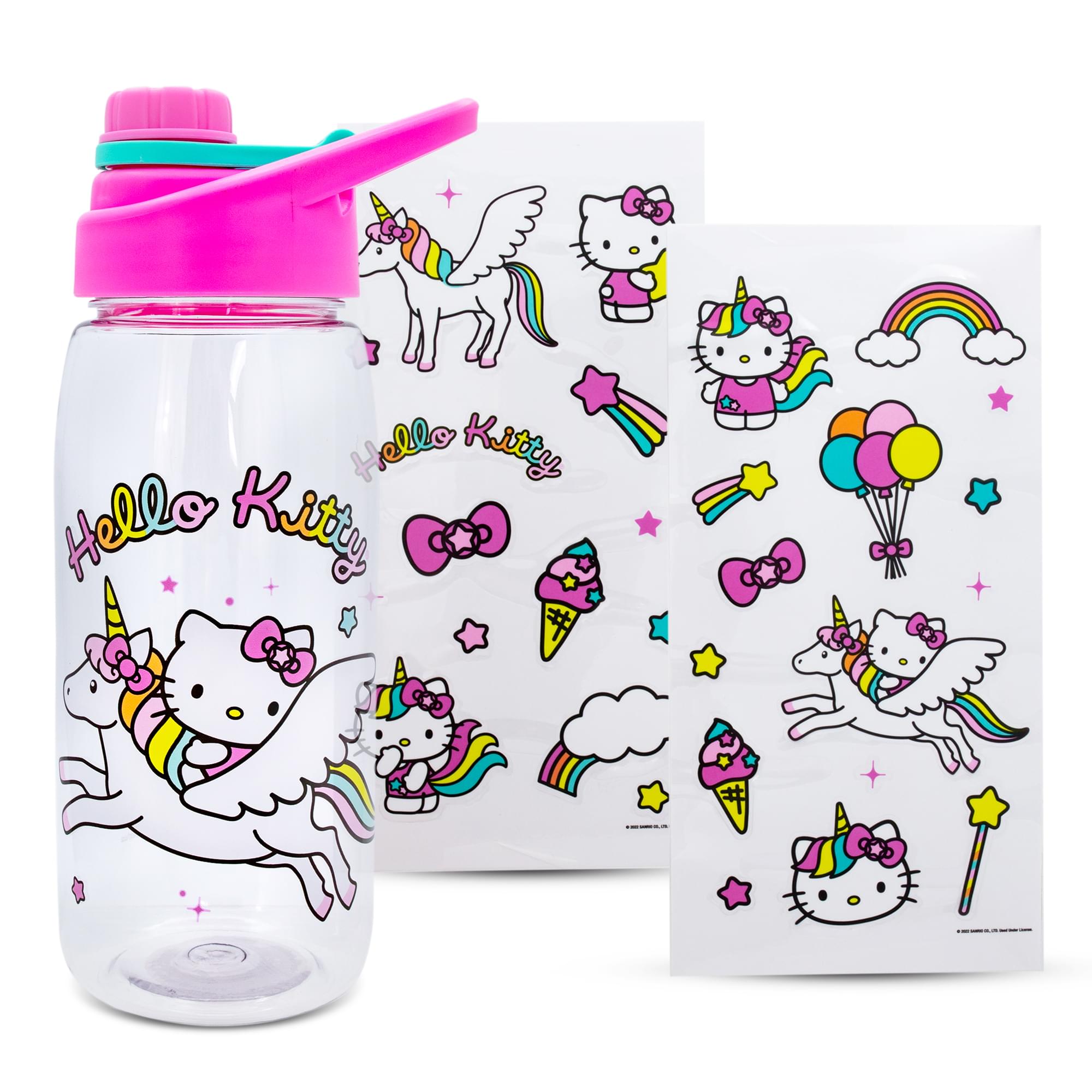 Sanrio Hello Kitty Unicorn Twist Spout Water Bottle And Sticker Set  20 Ounces