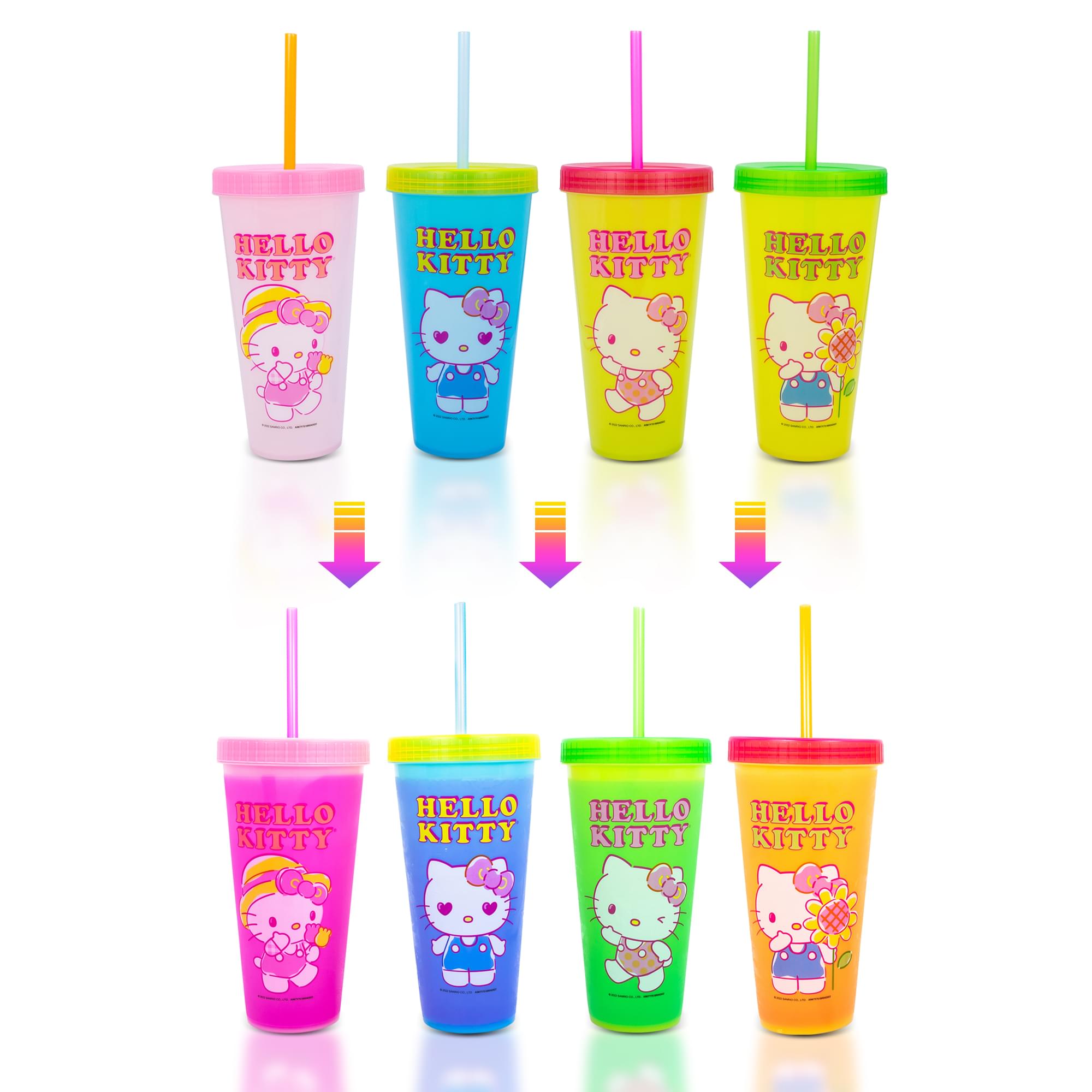 Sanrio Hello Kitty garden Doodle color-changing Plastic Tumbler cups  Set of 4
