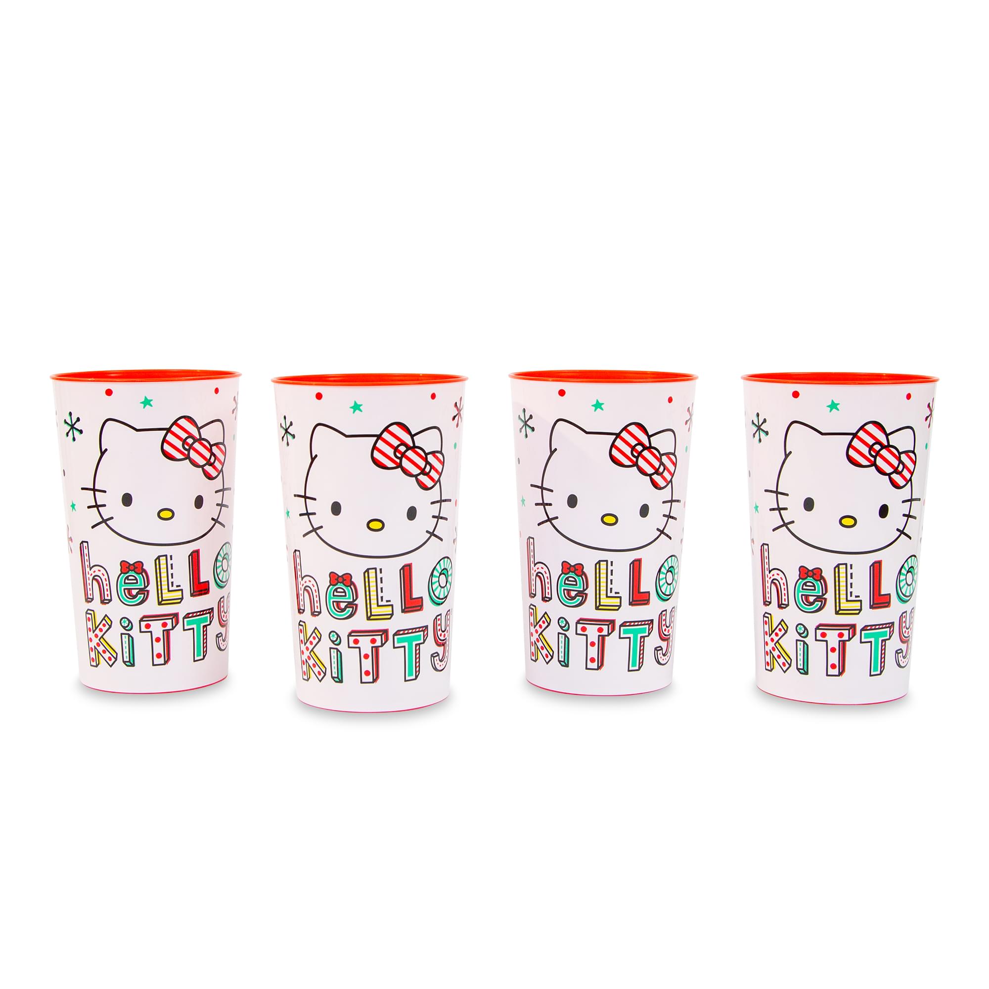 Sanrio Hello Kitty Holiday 4-Piece Plastic Cup Set  Each Holds 22 Ounces