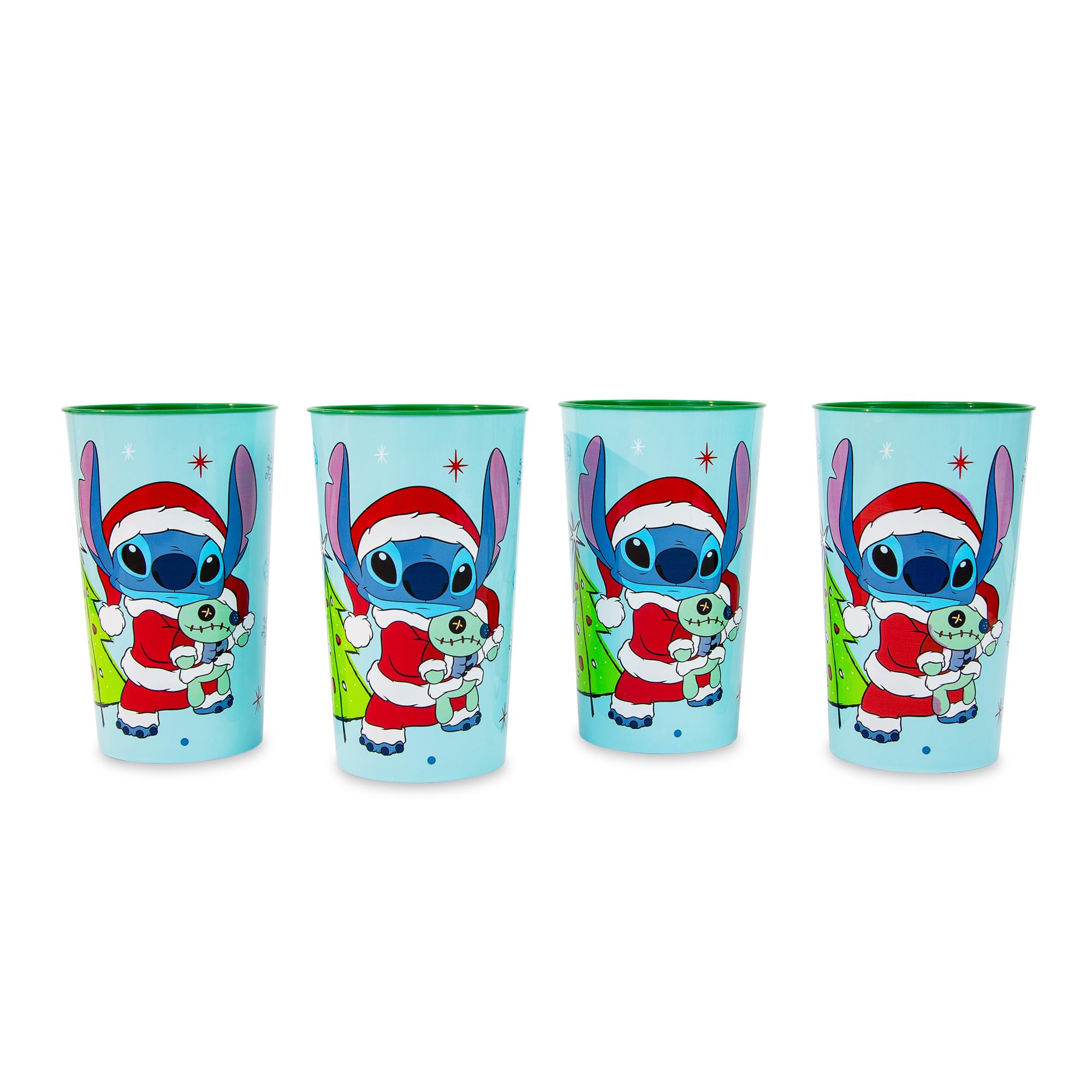 Disney Lilo & Stitch Santa Stitch 4-Piece Plastic Cup Set  Each Holds 22 Ounces