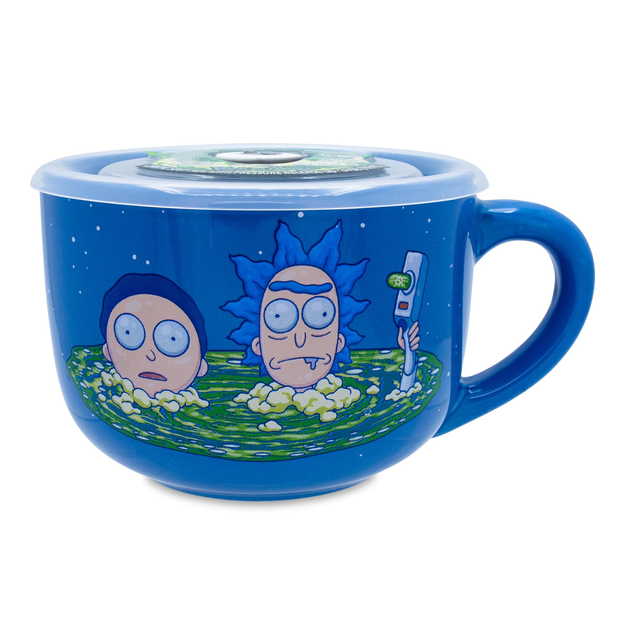 Rick And Morty Portal Heads Ceramic Soup Mug With Lid  Holds 24 Ounces