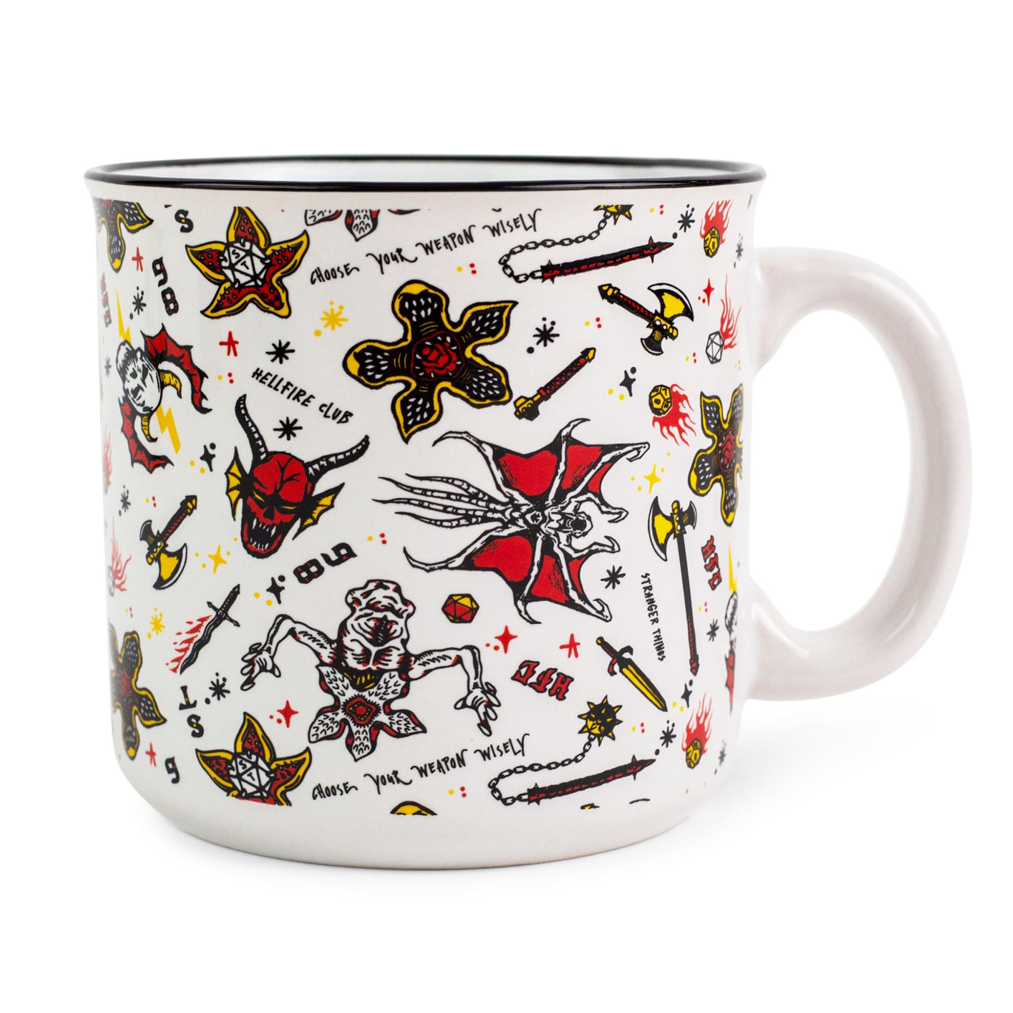 Stranger Things Hellfire Club Icons Ceramic Camper Mug  Holds 20 Ounces