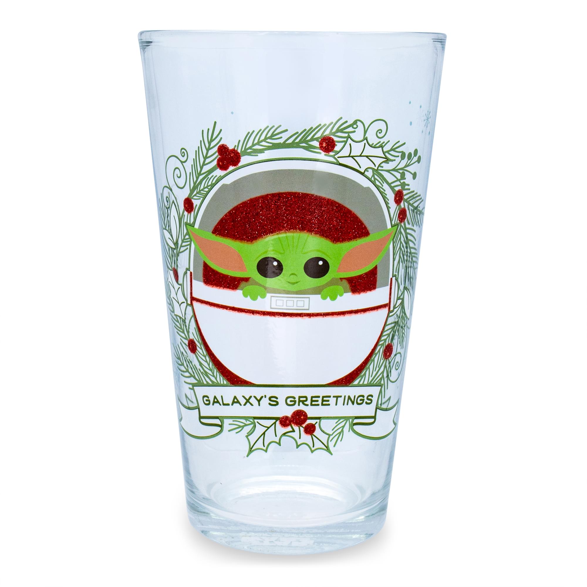 Star Wars: The Mandalorian Grogu Holiday Pint Glass  Holds 16 Ounces