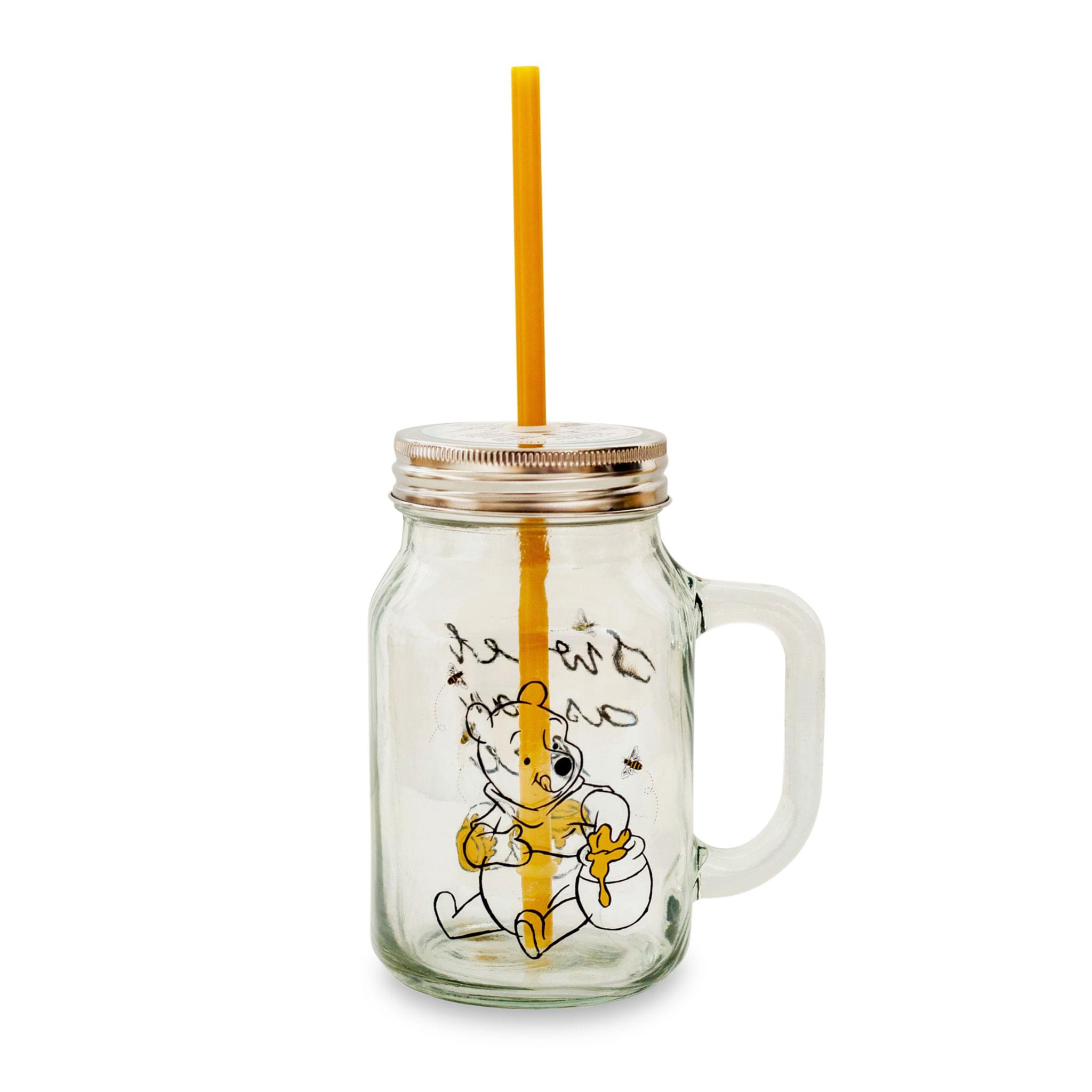 Winnie The Pooh Sweet As Can Bee 21 Ounce Glass Mason Jar With Lid And Straw