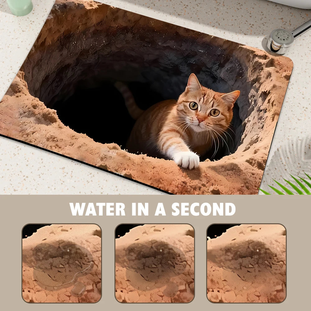 3D Optical Illusion Cute Cat Mat Welcome Mat Area Rug Non-Slip Floor Mats Stairs Rugs for Doormat