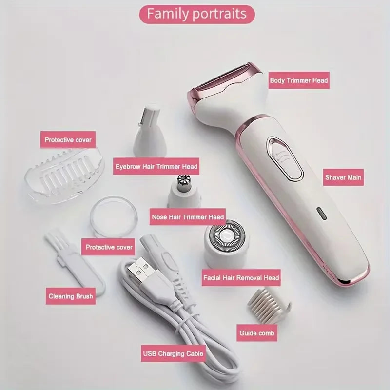 HOMEFISH 4 In 1 Electric Lady Shaver Body Hair Removal Epilator Painless Cordless Trimmer Razor, Gifts For Women