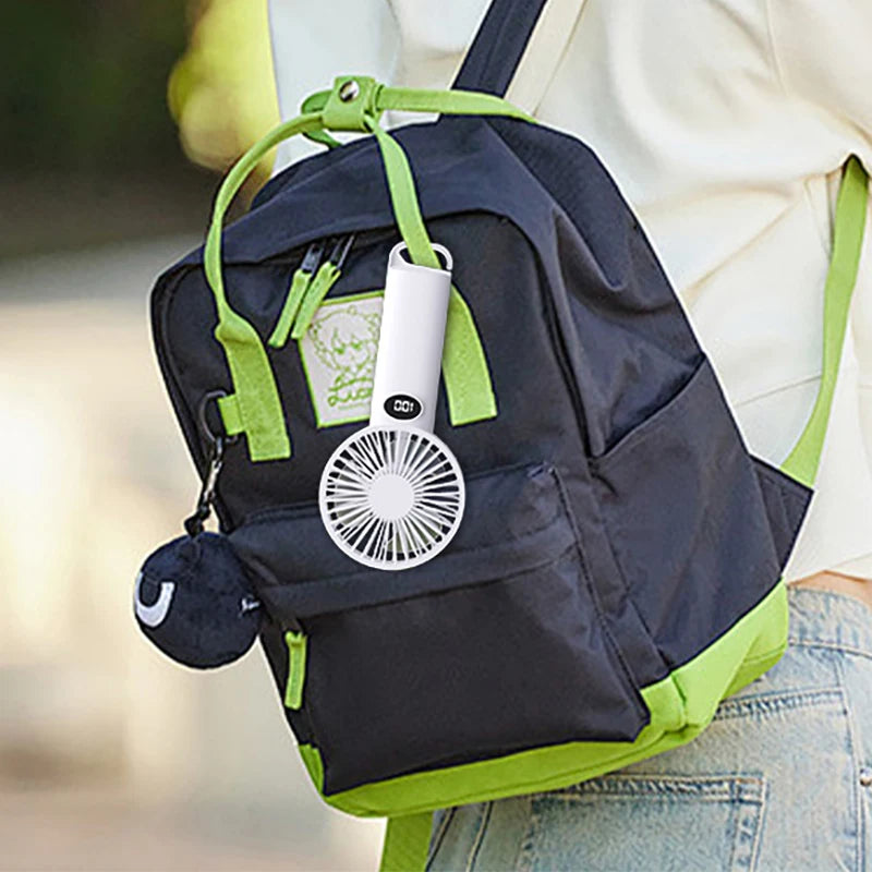 Handheld/Desk-Stand/Overhead Multi-Functional Small Fan with LCD Display and 6 Wind Speed Levels