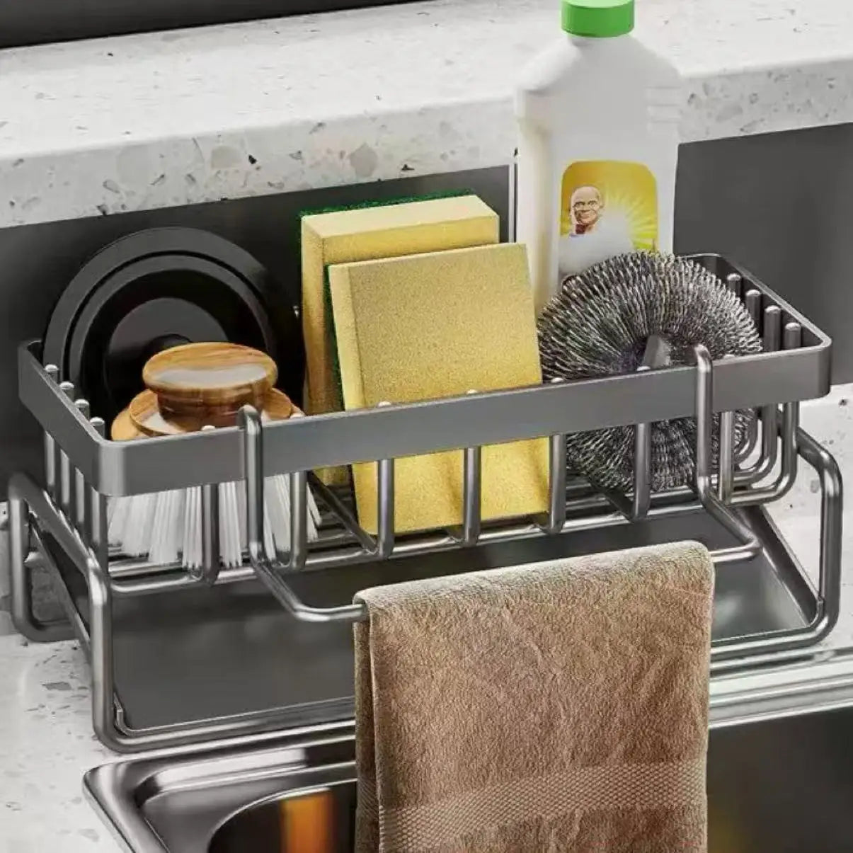 Kitchen Sink Drain Rack Organizer ABS Plastic Self-draining Sink Shelf Soap Sponge Holder Dishcloth Towel Rack Filter Basket