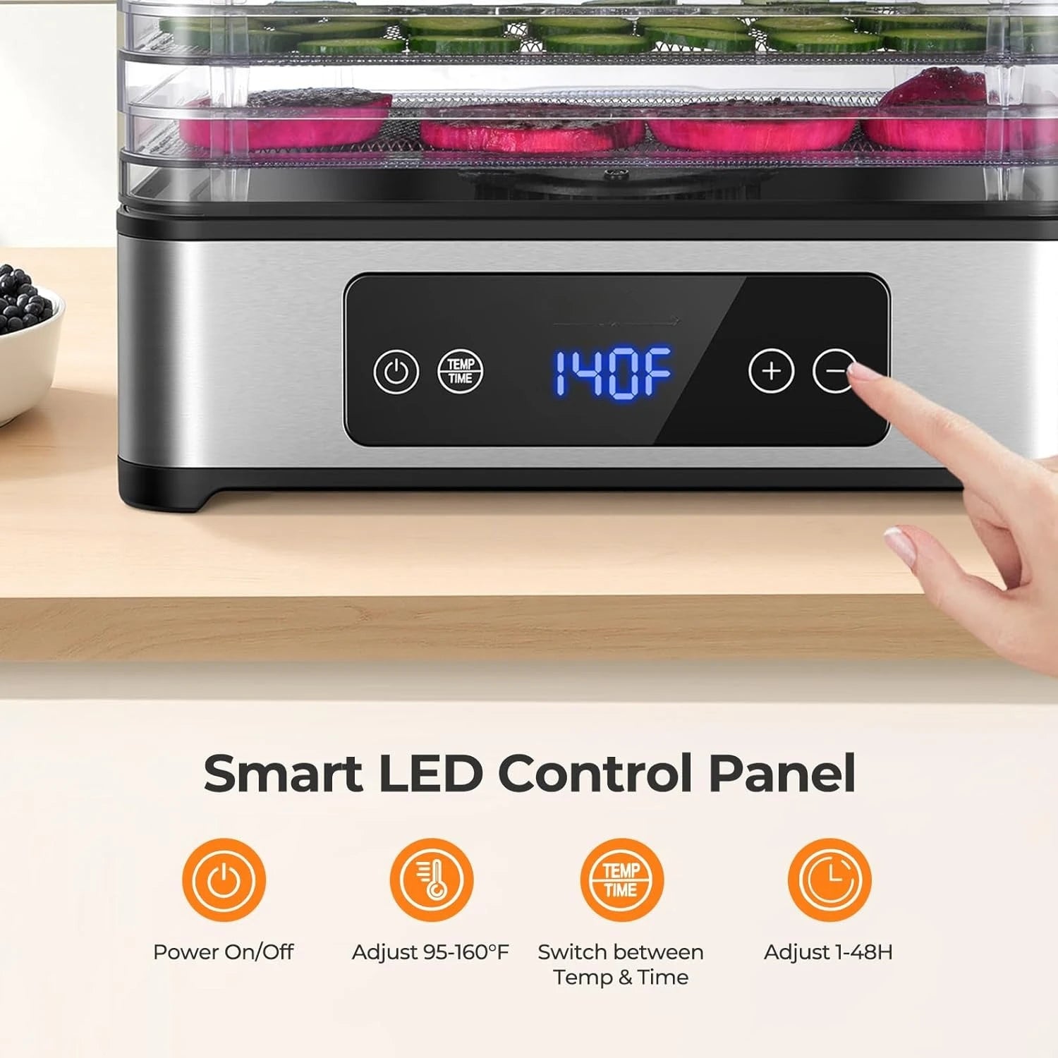 5 Trays Food Dehydrator , 400W Powerful Drying, 48H Timer & 95–160°F Temp Control, Quiet Small Dryer for Jerky, Fruits, Herbs, Mushrooms