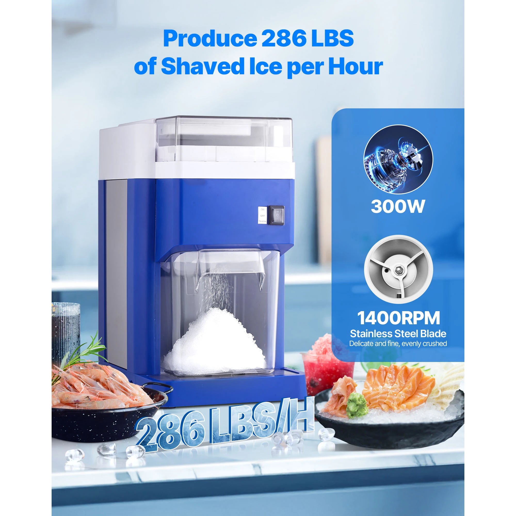 SucceBuy 1.8L Commercial Ice Shaver Machine Electric Snow Cone Machine Stainless Steel Blades Shaved Ice Maker for Dessert Home