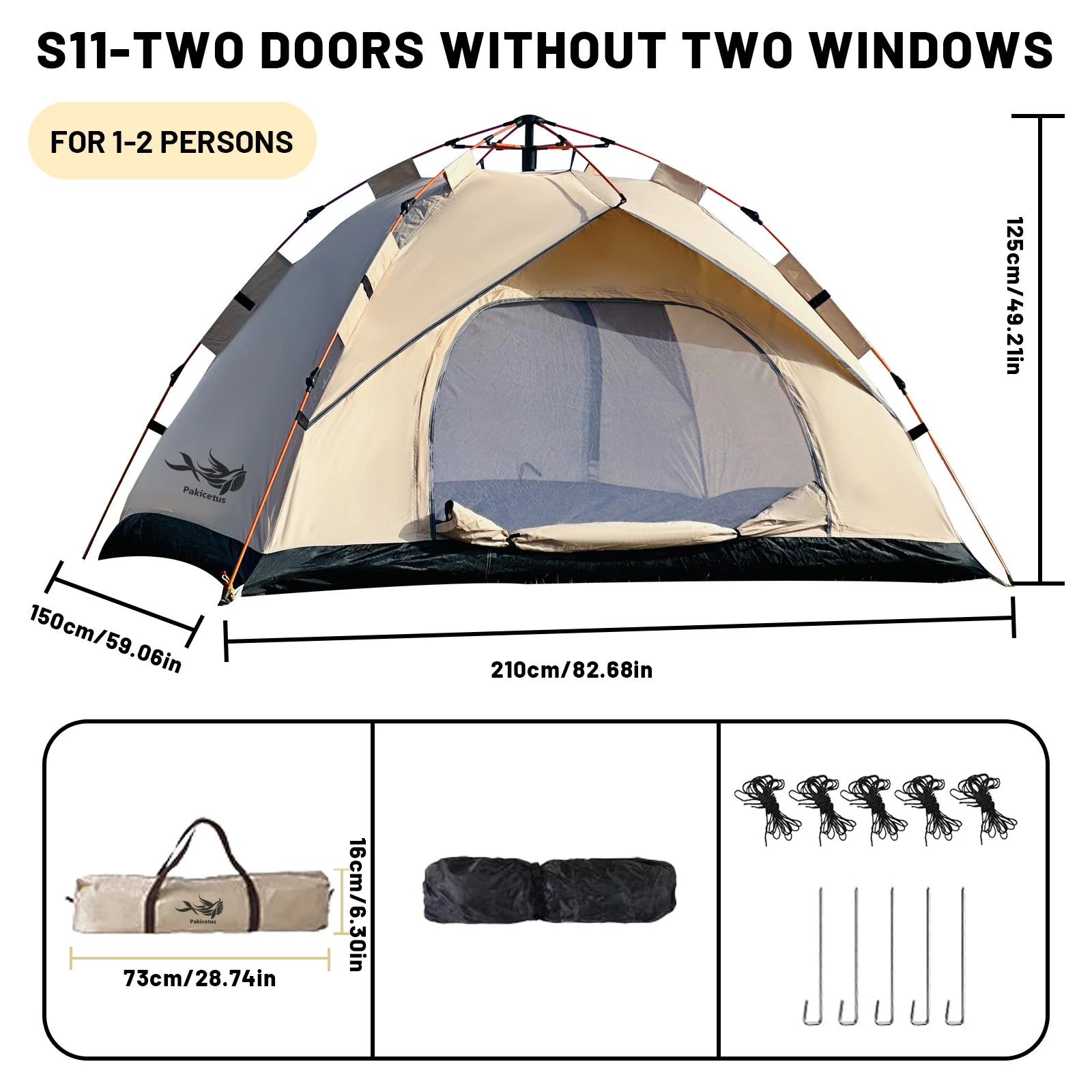Pakicetus Instant Setup Pop-Up Tent, Waterproof Sun & Rain Protection for Camping Beach Fishing