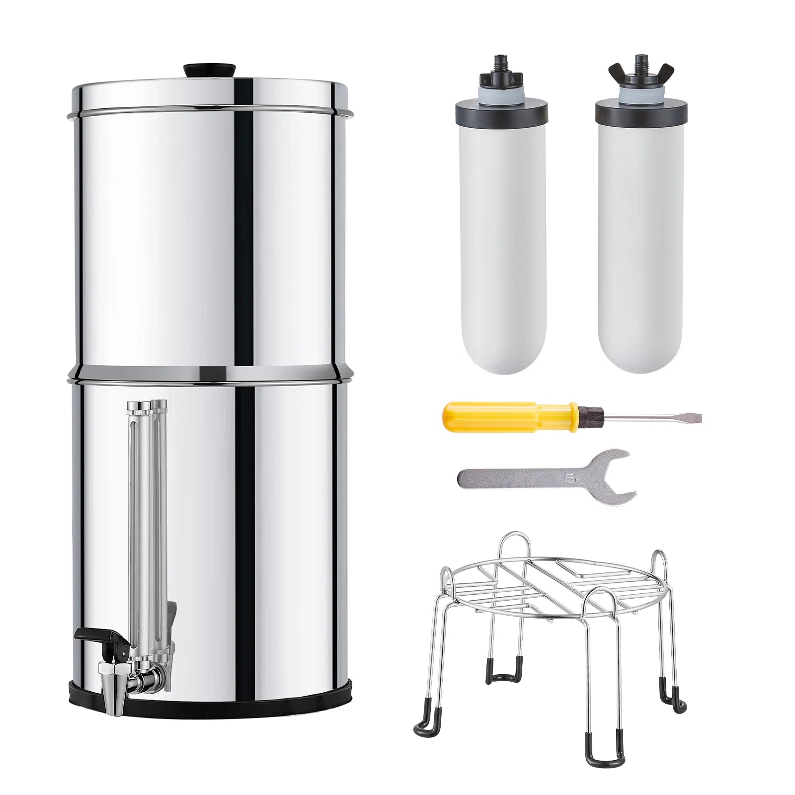 SucceBuy Gravity-fed Water Filter System 2.25 G 304 Stainless Steel Countertop Water Filtration System with 2 Carbon Filters