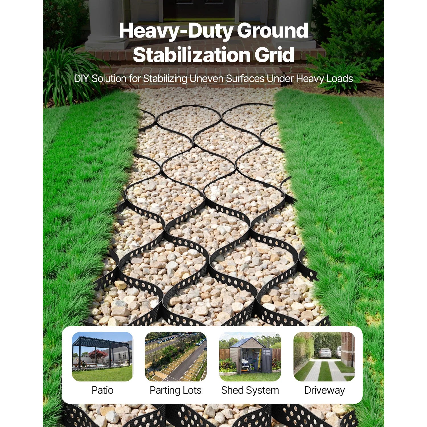 SucceBuy Gravel Grid 2Inch Depth 16.4x6.5FT/5000x1980mm 1880 LBS Per Sq ft Permeable Geo Grids Driveway Stabilization for Patio