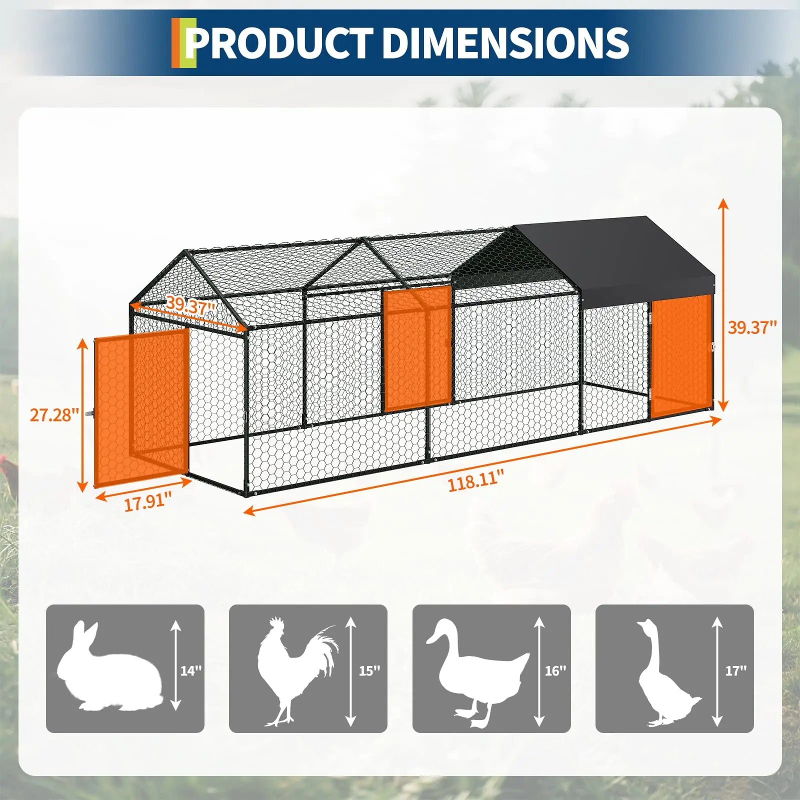 Metal Chicken Coop Heavy Duty Walk-in Chicken Runs with Doors and Anti-Uv Cover,Portable Poultry Cage Hen House Outdoor Backyard
