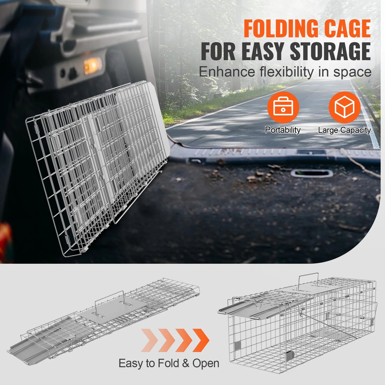 SucceBuy Live Animal Cage Trap Humane Cat Rodent Control Folding with Handle for Stray Cats Rabbits Squirrels Raccoons Groundhog