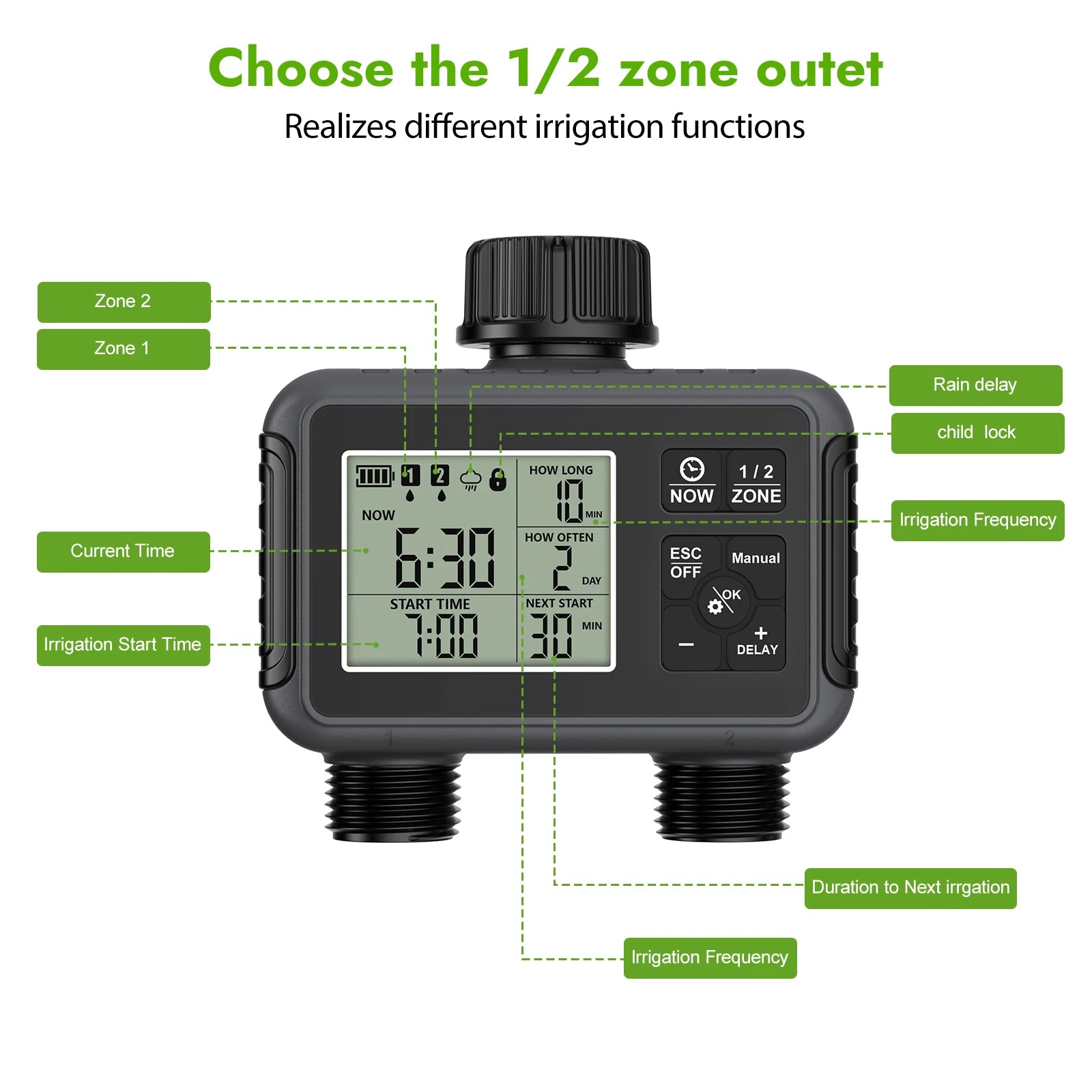 Super Timing System 2-Outlet Water Timer Precisely Watering Up Outdoor Automatic Irrigation Fully Adjustable Program