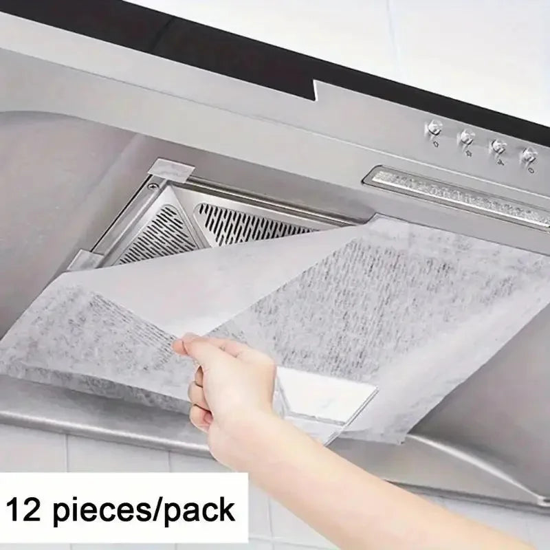 12pcs Disposable Hood Oil Filter Paper Non-woven Cooker Hood Extractor Fan Filter Kitchen Hood Grease Anti Oil Cotton