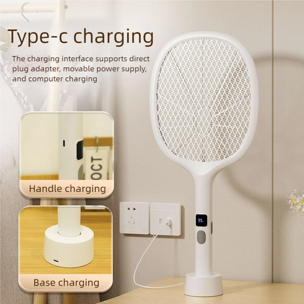 Electric Mosquito Swatter Brightness Display Type-C Rechargeable Insect Fly Zapper Mosquito Lamp Indoor Outdoor Pest Control