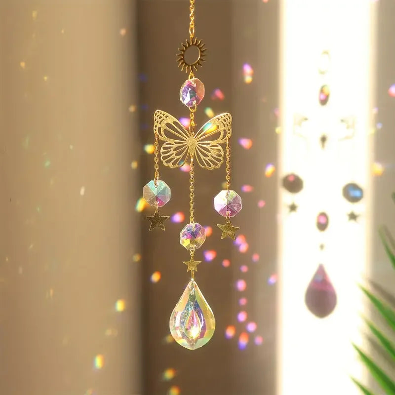 1 PC Butterfly Crystal Sun Catcher - Glass Prism Reflecting Lights for Home, Garden and Car Decor