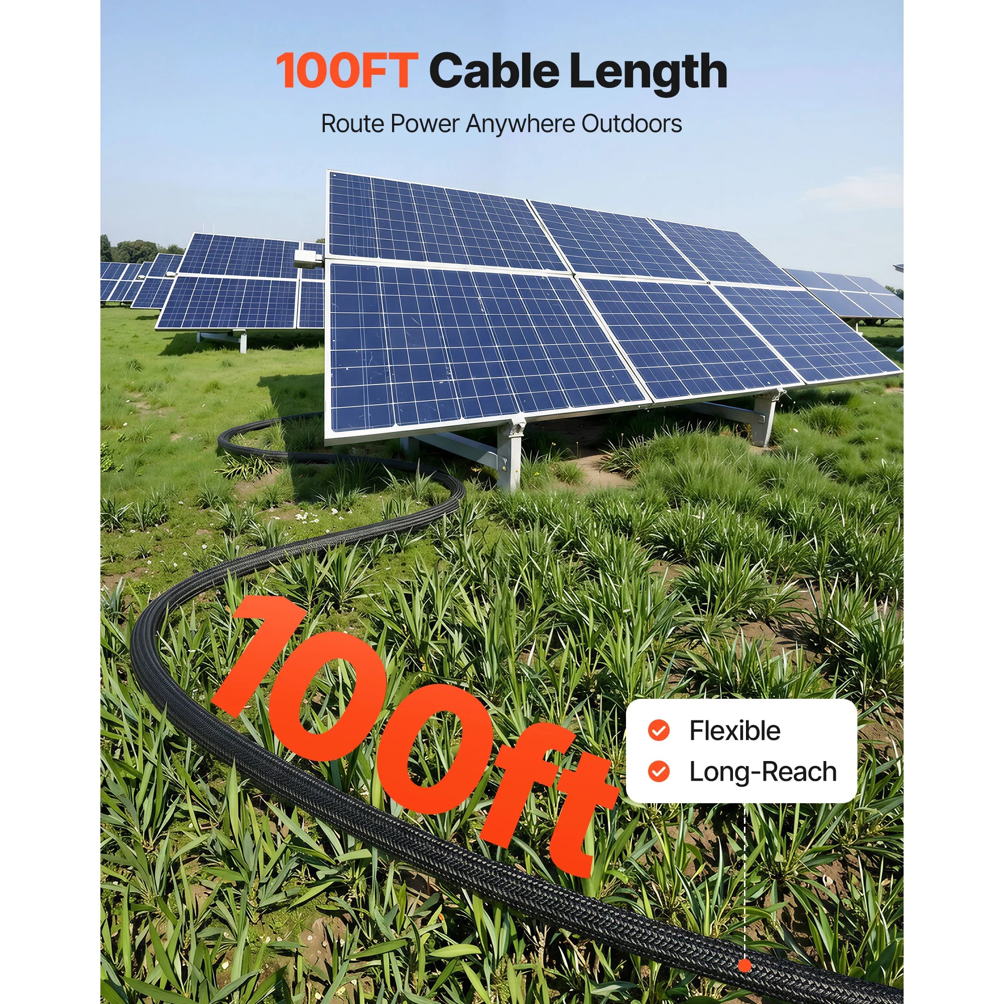 SucceBuy 30FT/50FT/100FT Solar Panel Extension Cable with Flame Retardant Protective Sleeving Female and Male Connectors for RV