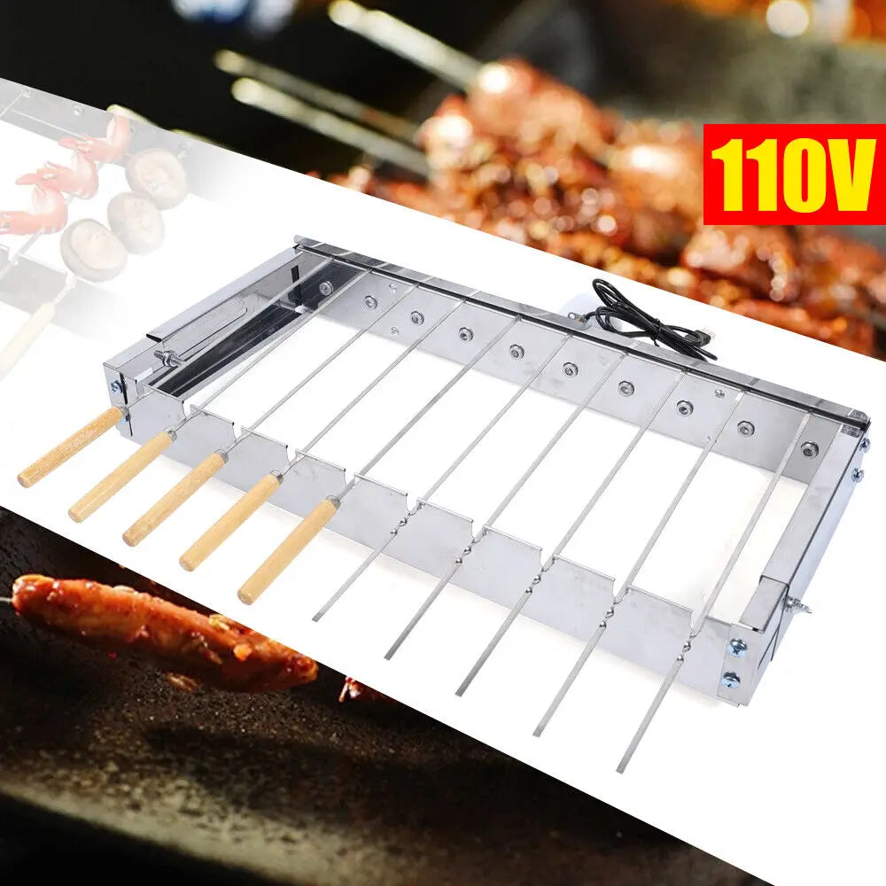 Kebab Automatic Rotating Rotisserie BBQ Grill Shish Kabob Skewers Set 10 Holes