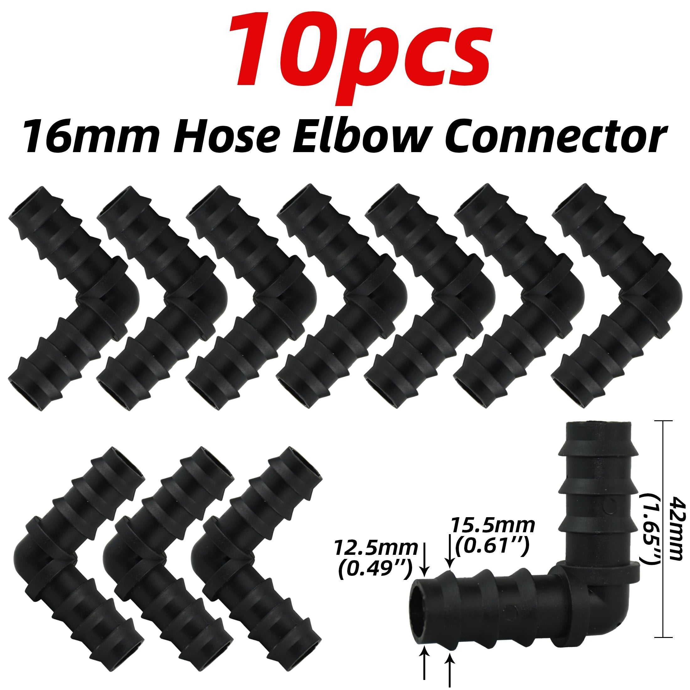 KESLA 10pcs 16mm Garden Watering Connector Couplings End Plug Tee Elbow for Drip Irrigation 1/2'' PE Pipe Hose Fitting Waterstop