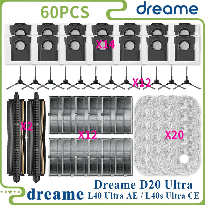 Fit For ( Dreame L40 Ultra AE / Dreame L40s Ultra CE / Dreame D20 Ultra ) Vacuum Parts Main Side Brush Filter Mop Cloth Dust Bag