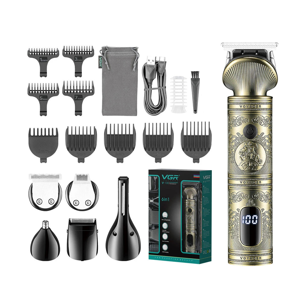 VGR Hair Clipper Electric Hair Trimmer Professional Barber Cordless Hair Cutting Machine Multifunctional Clipper for Men V-106