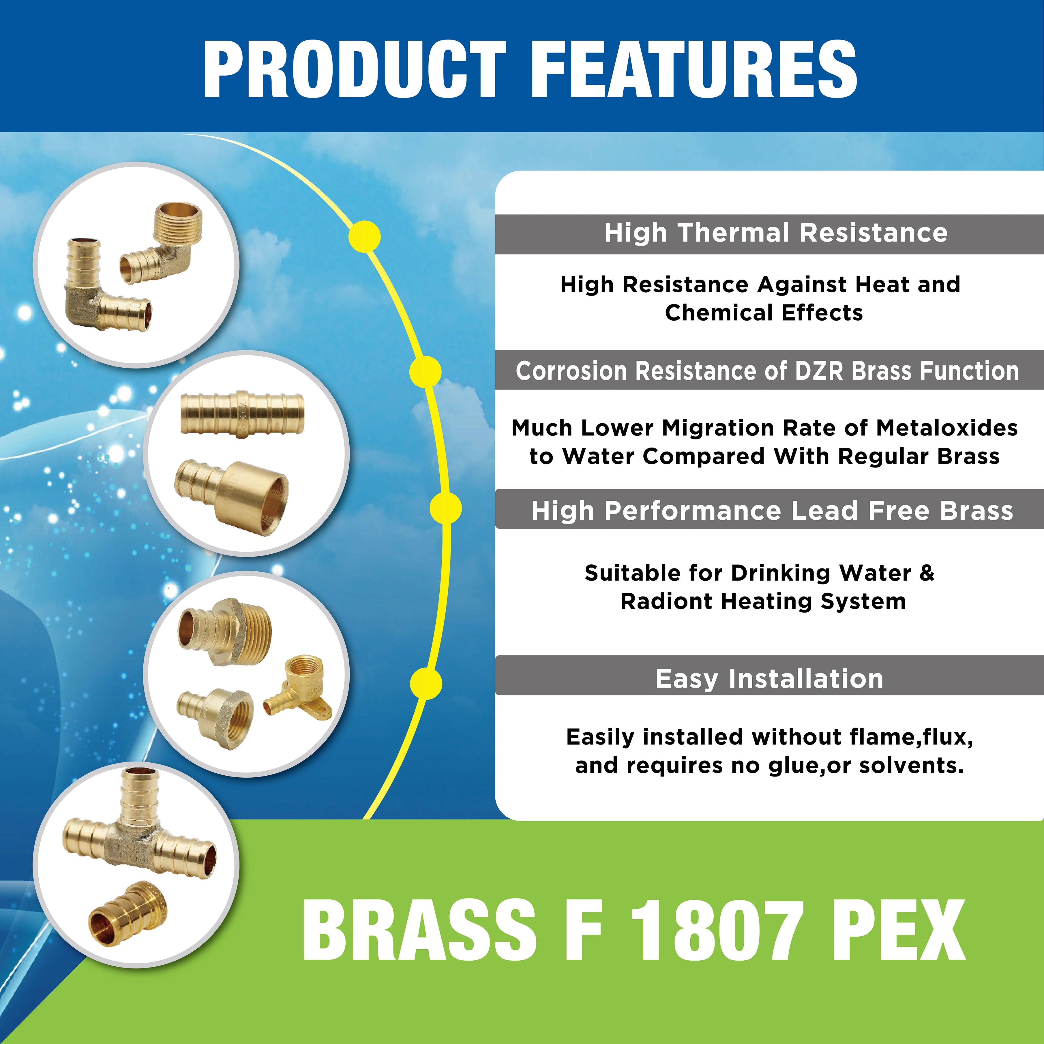 KING SMART Crimp/F1807 PEX 1/2" * 1/2" Female NPT Drop Ear Elbow; Lead Free Brass; 10Pcs/Case; 80204