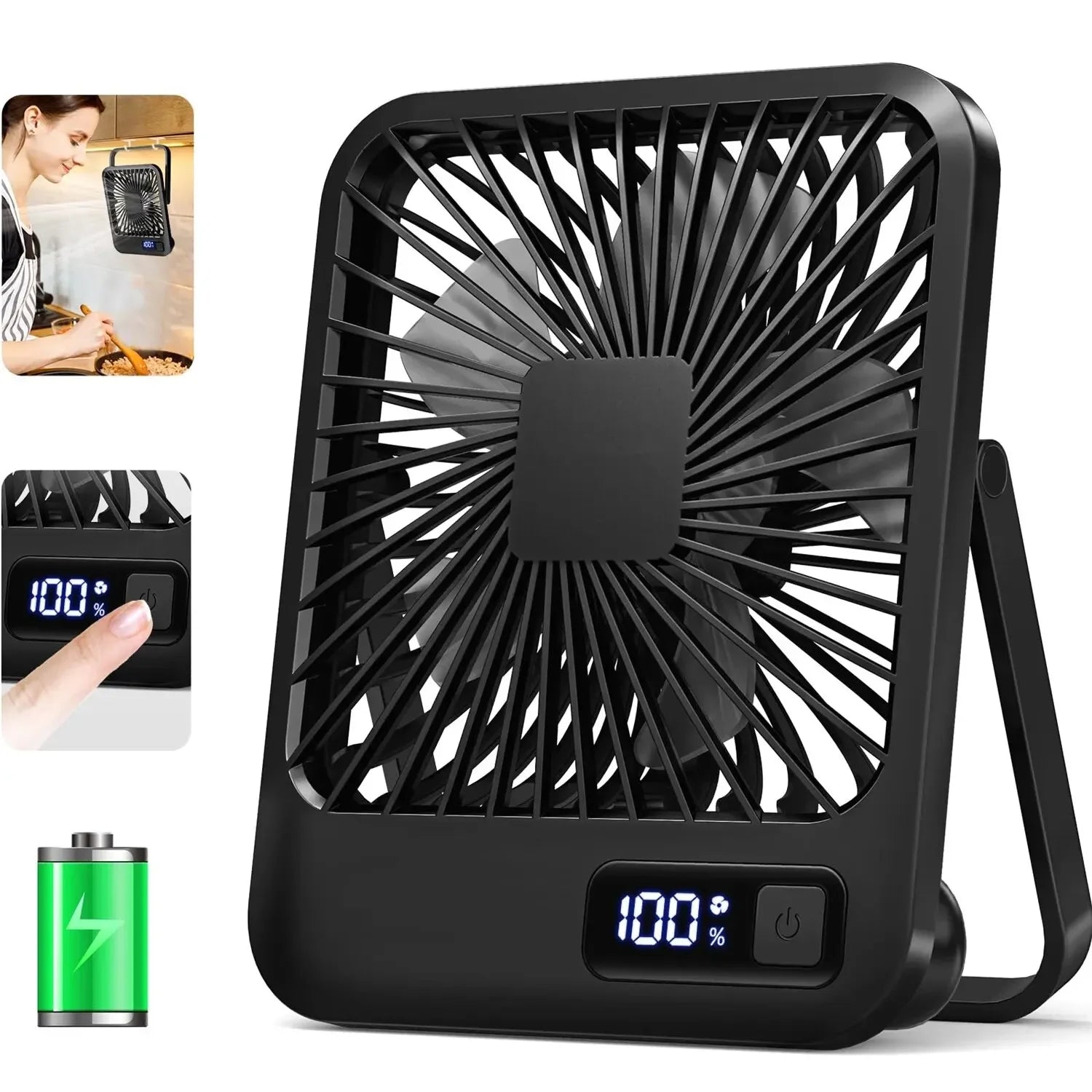 USB Rechargeable Foldable Desk Fan 180° Tilt Personal Fan, 5 Speeds Ultra Quiet With Power Display For Office Bedroom Travel