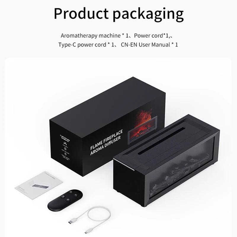 Fireplace Aroma Essential Oil Diffuser Colorful Flame Air Humidifier with Timer Remote for Home Bedroom Office Festival Gifts