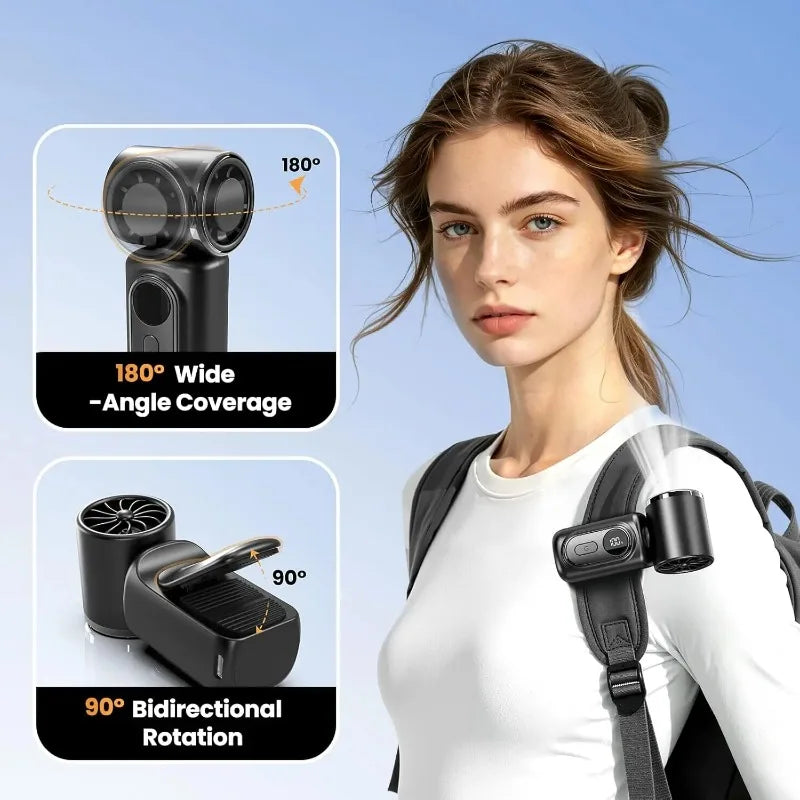 Portable Clip-On Mini Fan Handheld Mini Fan with LED Display 180° Rotating Detachable Clip For Travel Concerts Work At Home