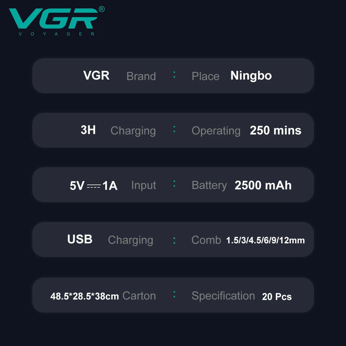 VGR Hair Clipper Professional Hair Trimmer Electric Clippers Cordless Hair Cutting Machine 9000RPM Trimmer Clipper for Men V-003