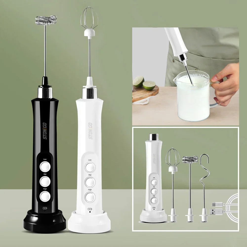 USB Rechargeable Milk Frother Mini Handheld Electric Foam Maker 3 Speed Stainless Steel Whisks for Latte Coffee Cappuccino Hot Chocolate Egg Beater Drink Mixer Blender Kitchen Gadgets Tools Portable Cordless