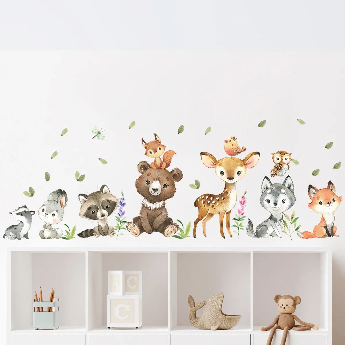 2PCS Cartoon Cute Brown Bear Deer Rabbit Animal Wall Stickers for Bedroom Living Room Nursery Decoration Wall Decals