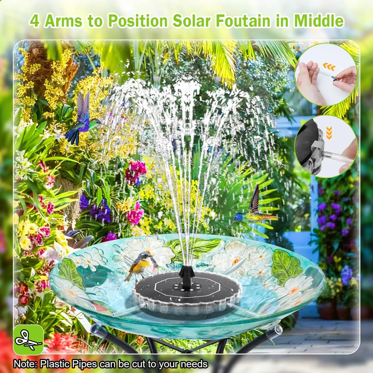 3.5W Solar Fountain for Bird Bath 3D Color LED, Anti-Drift Fixer, 8 Nozzles, Solar Pump Kit for Garden Patio Pond