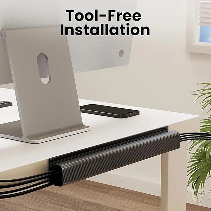Self-Adhesive Under Desk Cable Raceway – 40cm/15.75in PVC Cord Organizer Strip, Hide Wires for Office and Home
