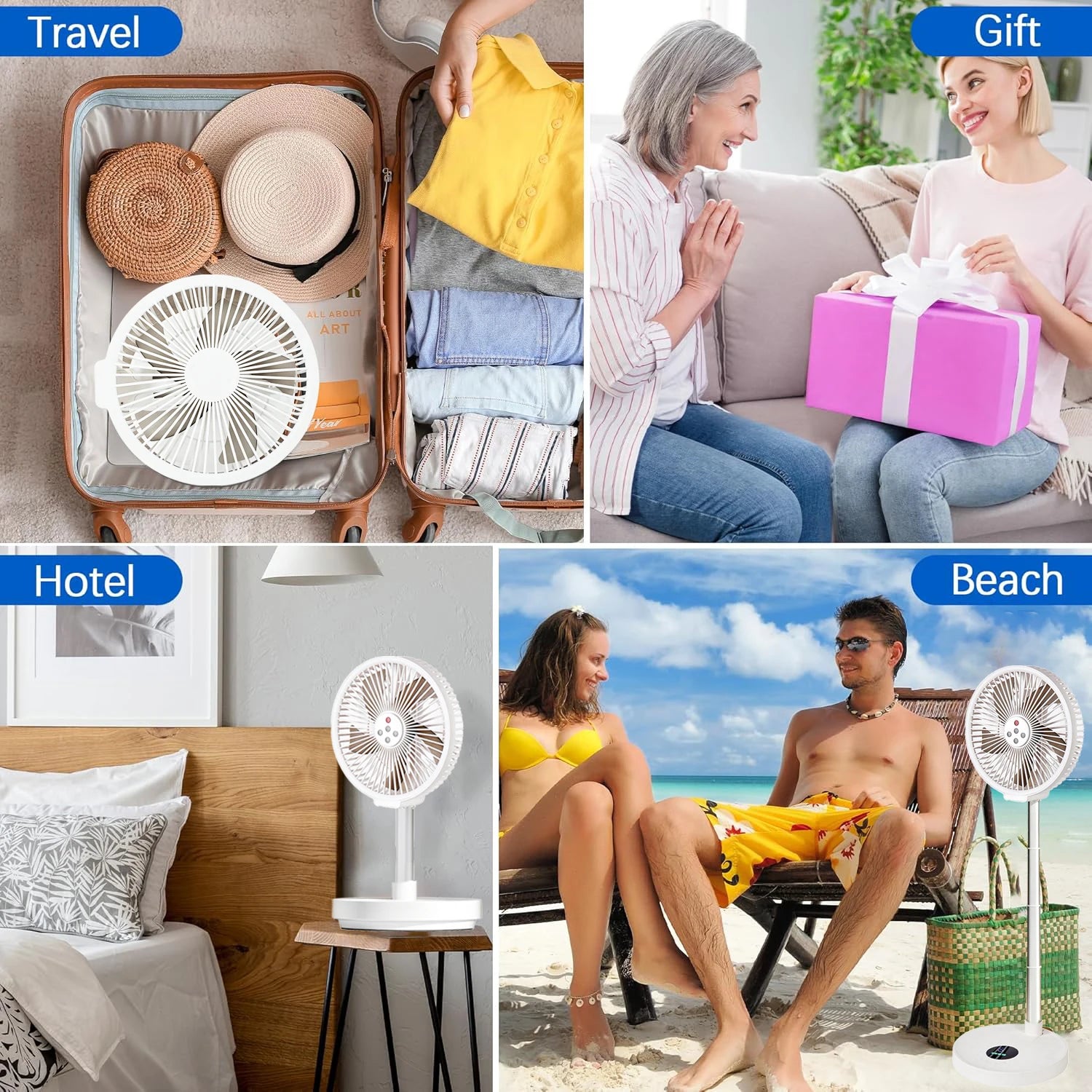 Remote control folding fan home bedroom outdoor camping fan silent LED light shaking left and right 10 inch desktop vertical fan