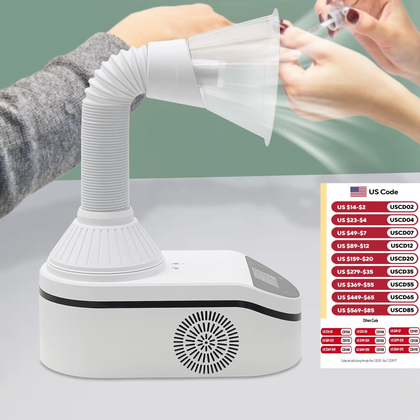 230W Tabletop Nail Dust Cleaning Machine Adjustable Speed Grinding Collecting Tool for Homes, Nail Art Schools, Beauty Salons