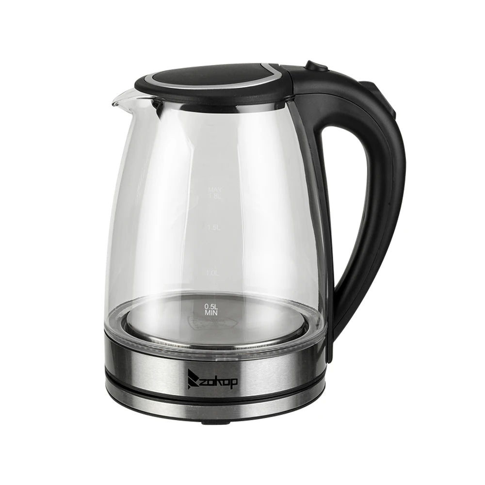 HD 1857 A 110V 1200W 1.8L Electric Glass Kettle US Plug Borosilicate Glass Blue LED Auto Shut Off 360 Rotation Base
