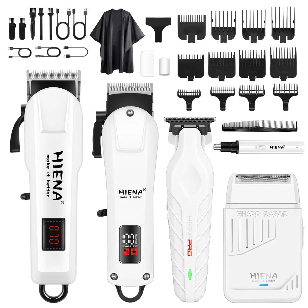 HIENA PRO 2/5Pcs Professional Hair Clippers Kit Rechargeable Hair Trimmer Men's Electric Ear and Nose Hair Trimmer Grooming Kit, Rechargeable Electric Razor, 4 Piece Set, US Local Ship