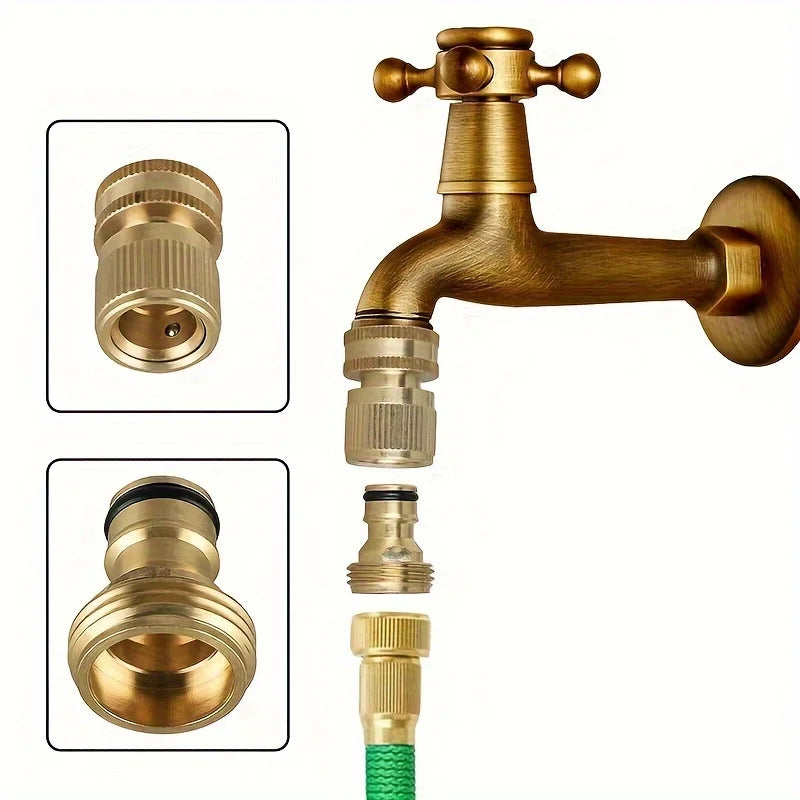 2-PCS Brass Garden Hose Quick Connect Kit, 3/4" GHT Male & Female Threads, Battery-Free Connector for Outdoor Lawn & Gardening