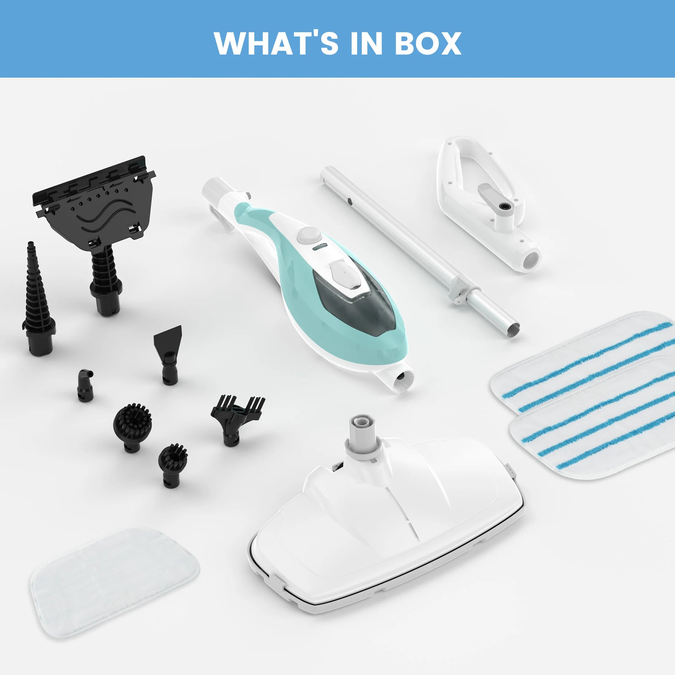 JHK 10-in-1 Steam Mop 1550W Detachable Handheld Steam Cleaner for Floor Cleaning 16FT Cord 2 Washable Pads Multi-Purpose